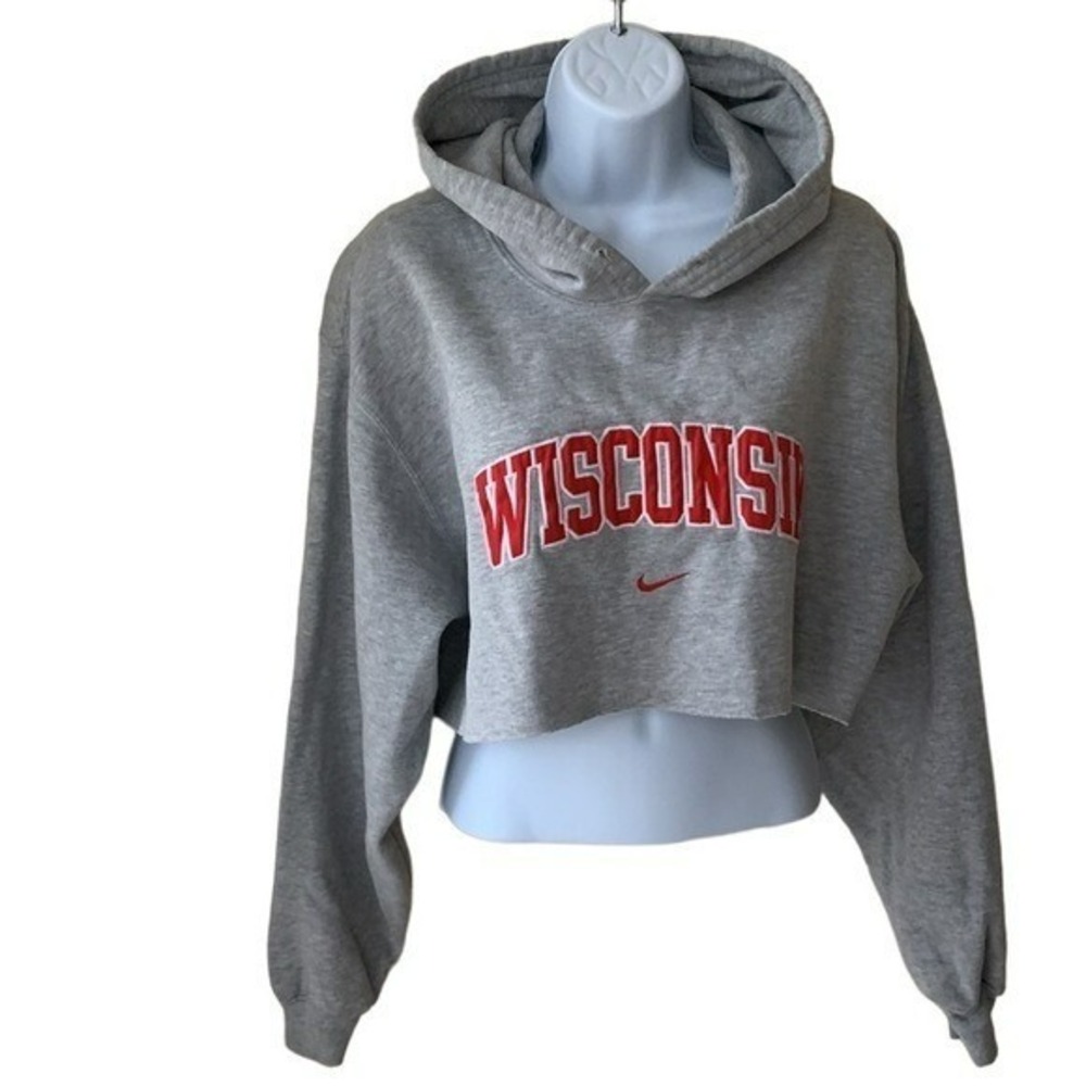 Nike Wisconsin Sweatshirt Cropped Gray Hoodie‎ Vintage Badgers
